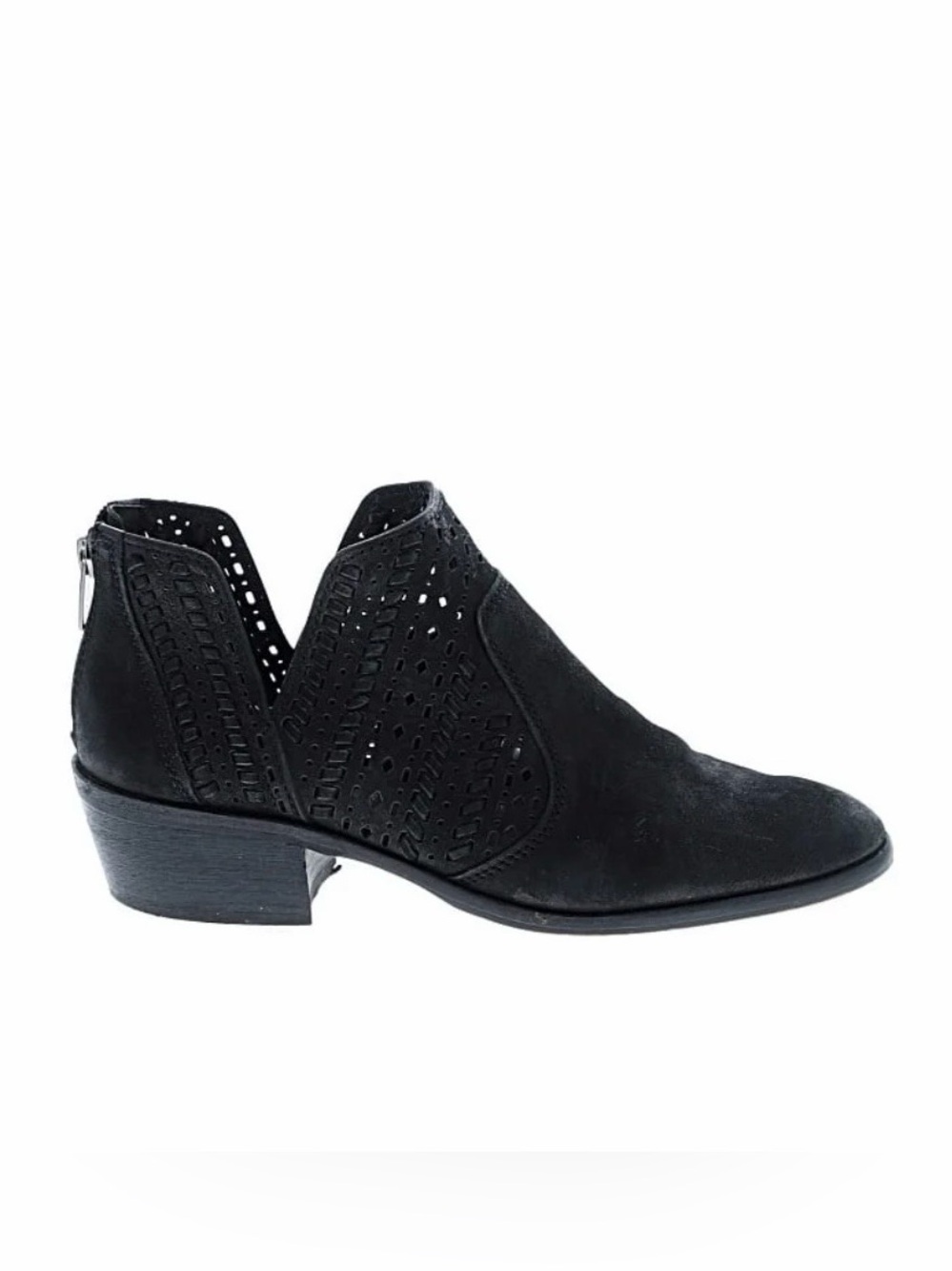 Vince Camuto Prasata Black Laser-Cut Leather Ankle Bootie Size 10